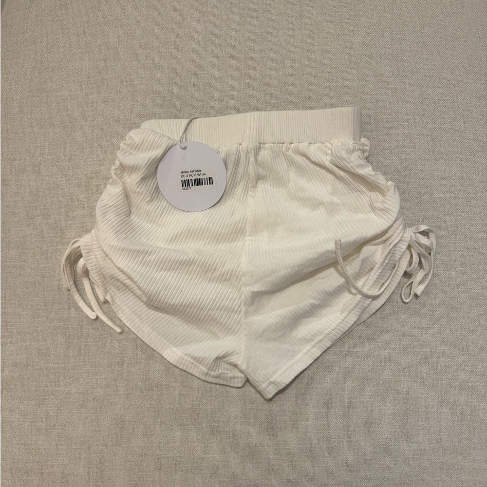 White Ribbed Drawstring Shorts - Picture 4 of 4